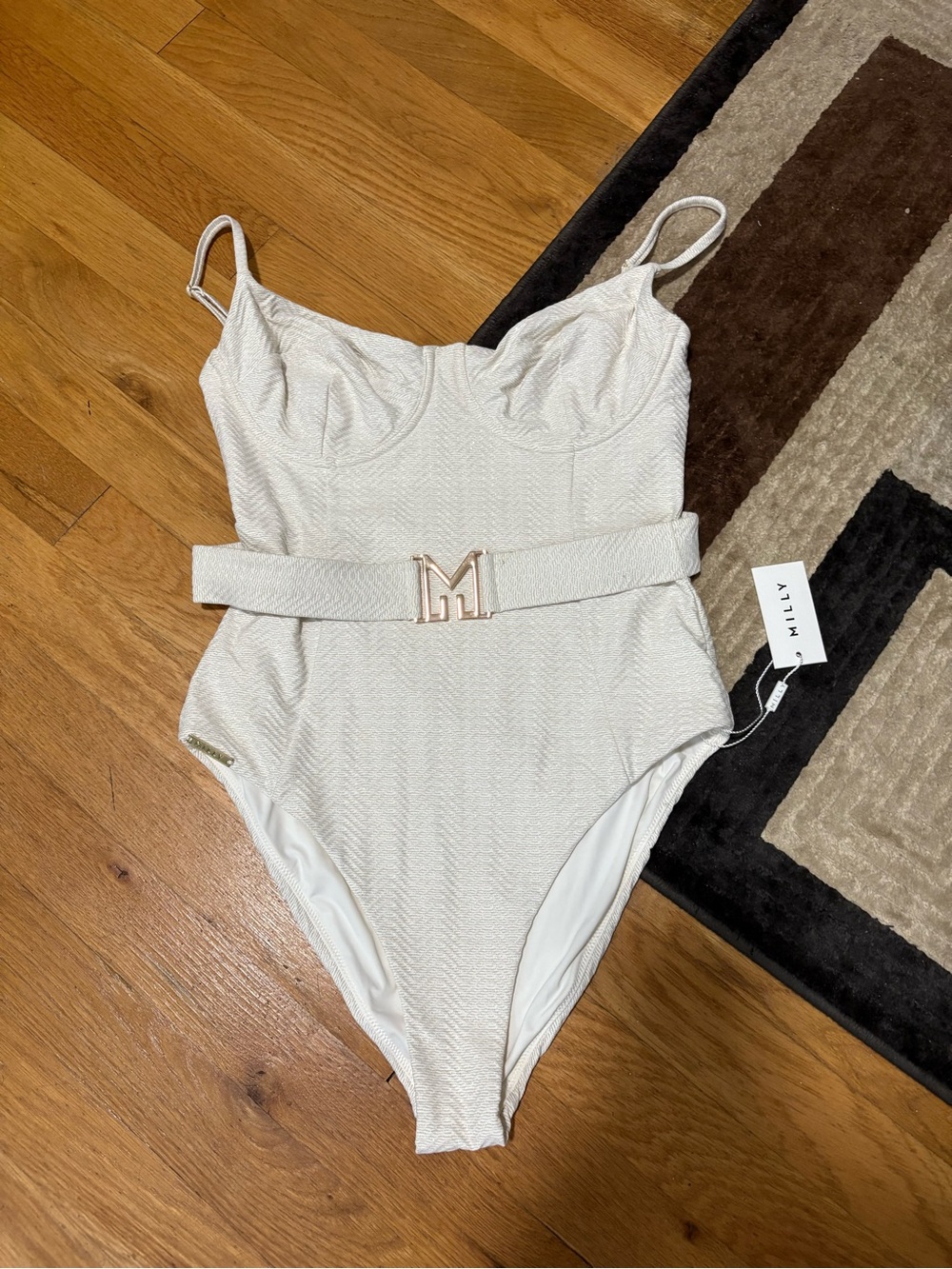 Milly White Textured One-Piece Swimsuit with Belt